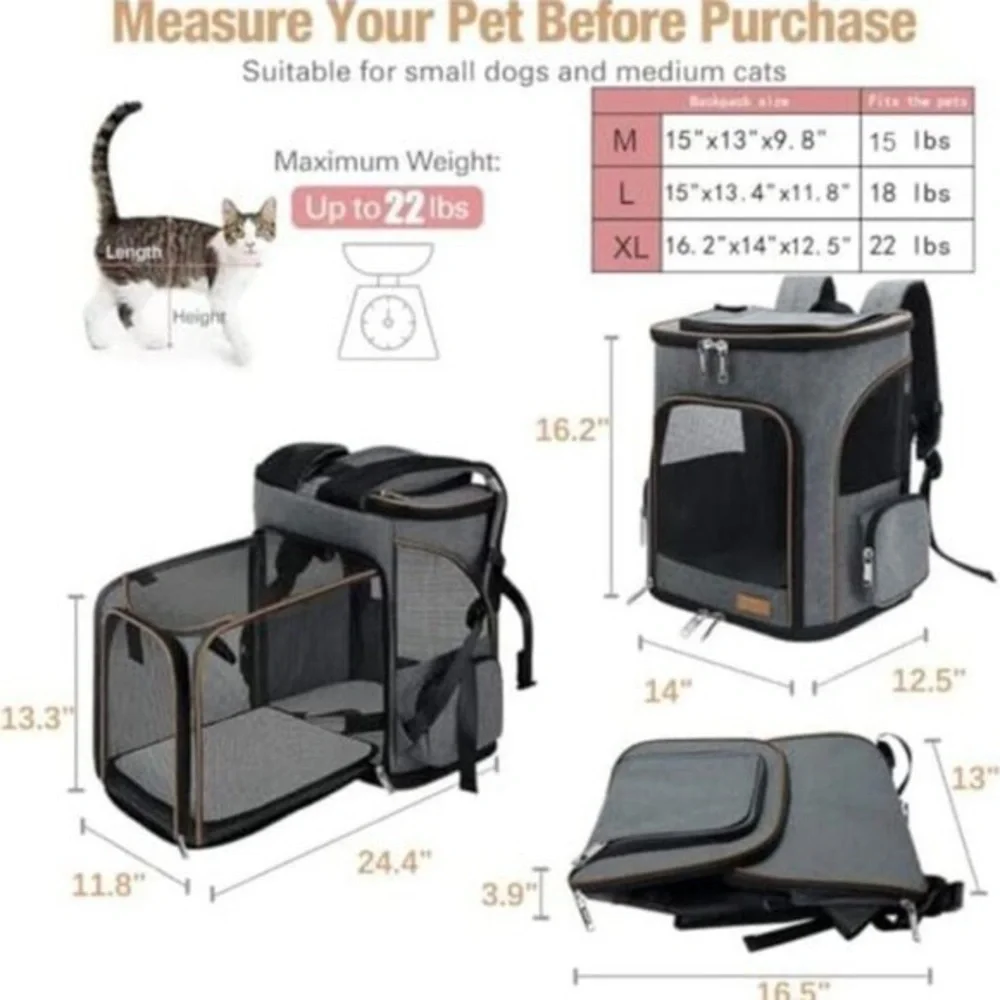 Pet Backpack Carrier Extra Large Expandable Cat Backpack Airline Approved Dog Ca